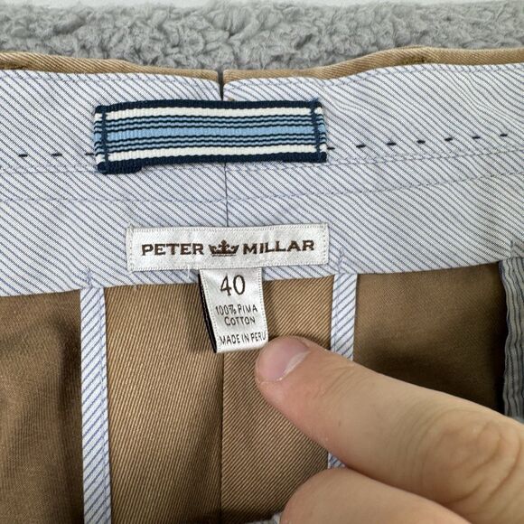 Peter Millar Pants Mens 40x33 Brown Chino Casual‎ Straight Leg Cotton - Picture 3 of 10